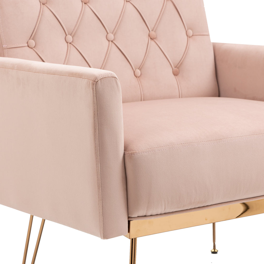 COOLMORE Velvet Armchair Single Sofa Modern Tufted Upholstered Side Reading Chairs with Arm and Gold Metal Leg for Living Room Bedroom (Pink)