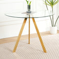 Modern minimalist 39.2 ' round glass dining table with clear glass countertops and gold-plated metal legs for kitchen, dining and living room (set of 1)