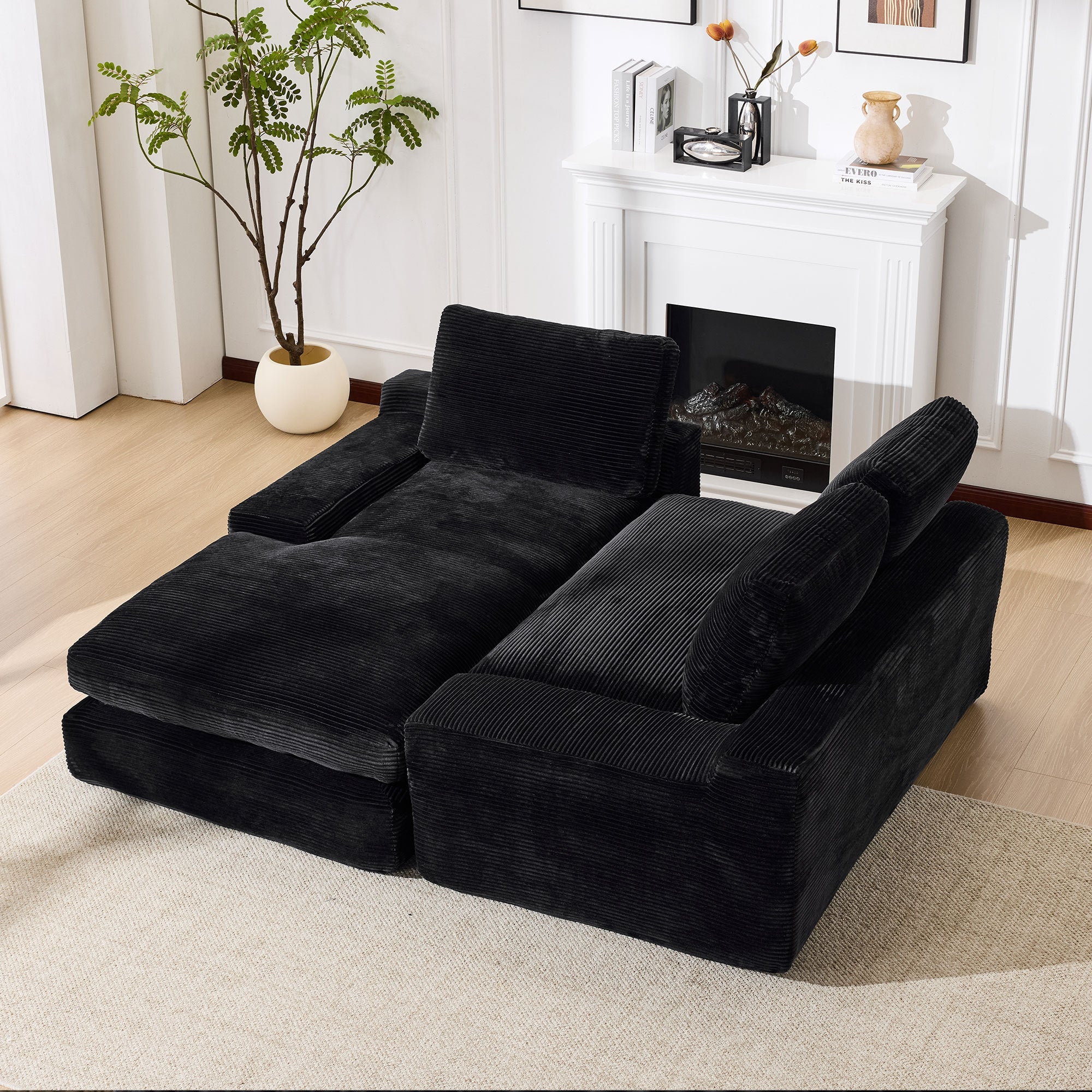 99*69' Modular Sectional Living Room Sofa Set, Modern Minimalist Style Couch, Upholstered Sleeper Sofa for Living Room, Bedroom, 2 PC Free Combination, Installation-free Sofa, L-Shape, Black