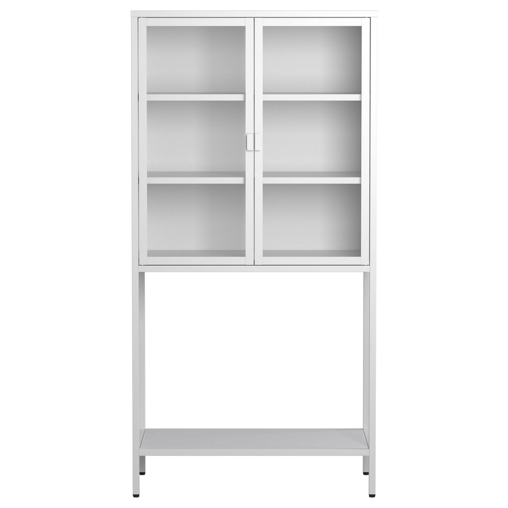 59"H Heavy Duty Metal Storage Cabinet, Display Storage Cabinet with Glass Doors and 2 Adjustable Shelves, Tall Bookcase Modern Bookshelf Cabinet for Home Office, Living Room, Pantry