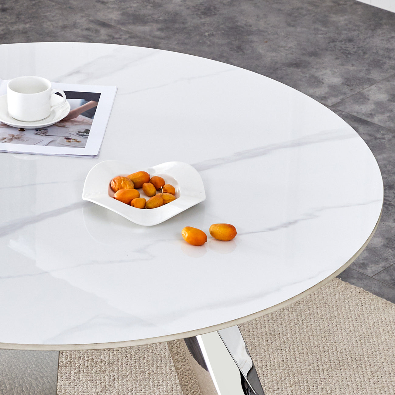 42' Luxury Sintered Stone Table: 0.45' Durable Top + 6' Steel Legs, 350lb Capacity, Stain/Heat-Resistant White/Gray Veined Surface - Modern Minimalist Design