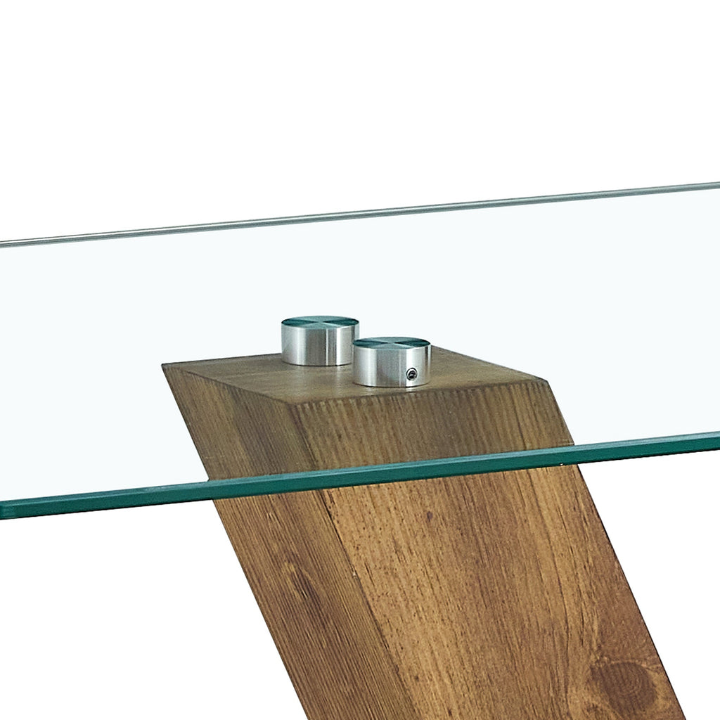 A modern minimalist style coffee table. Transparent tempered glass tabletop with wooden MDF columns. Suitable for living room and dining room.  CT-V
