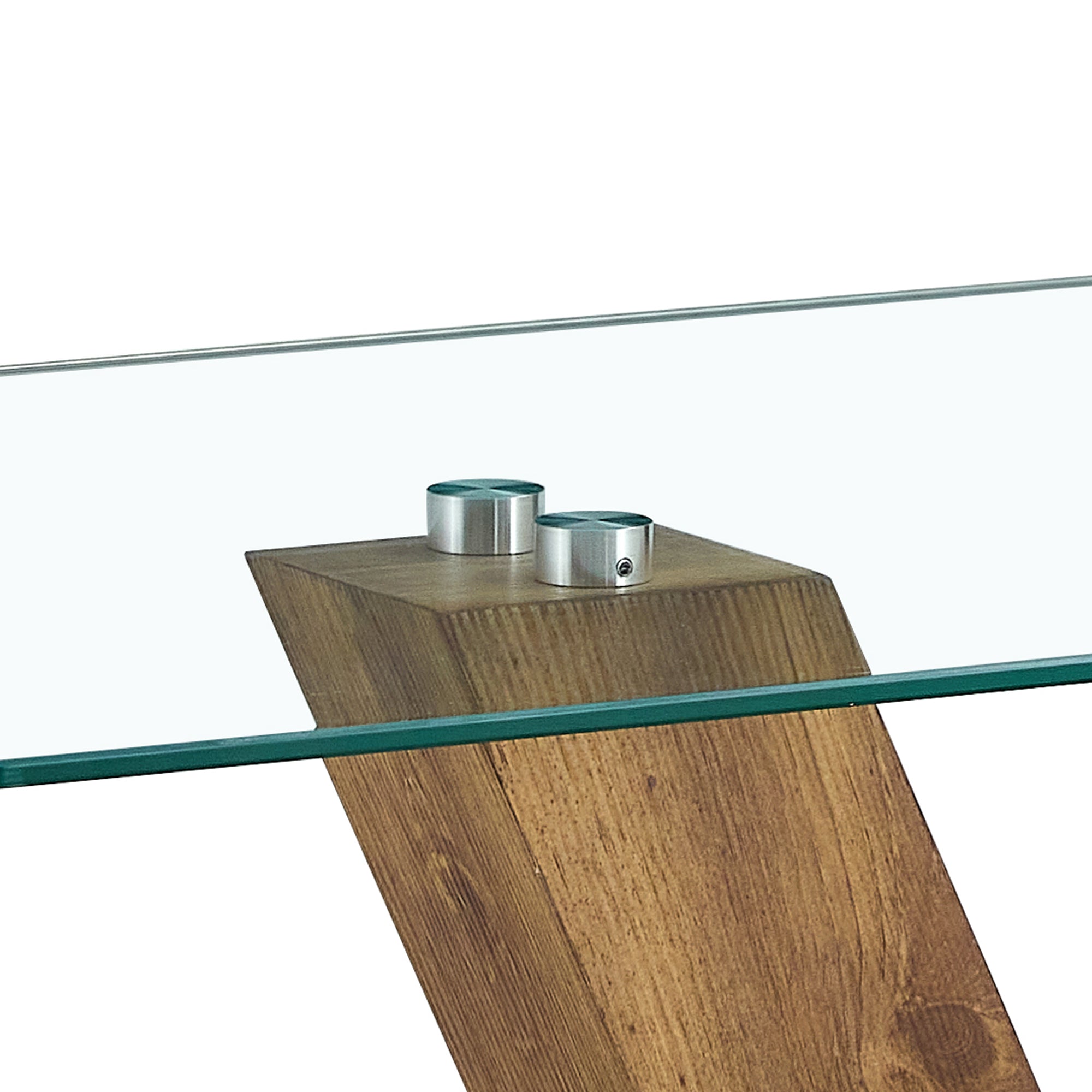 A modern minimalist style coffee table. Transparent tempered glass tabletop with wooden MDF columns. Suitable for living room and dining room.  CT-V