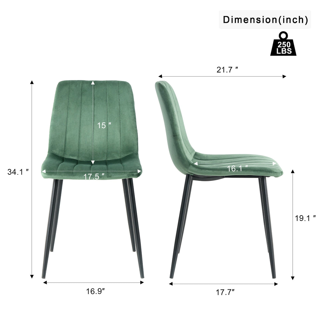 Indoor green velvet dining chair, modern kitchen dining chair with backrest, Black painted chair legs, Family Kitchen Dining Room and living room (set of 2)