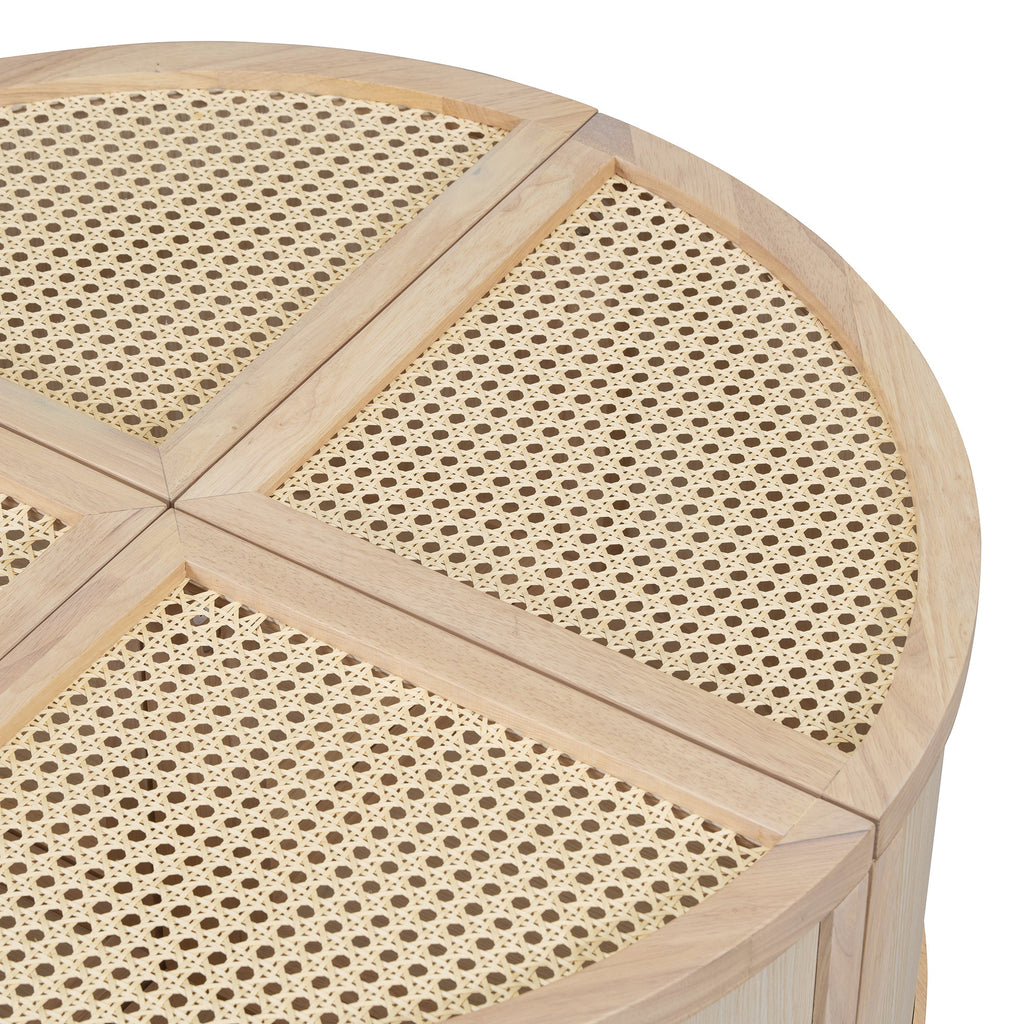 Round to Square Block Modular Coffee Table Light Natural Rattan with Storage 4 Piece