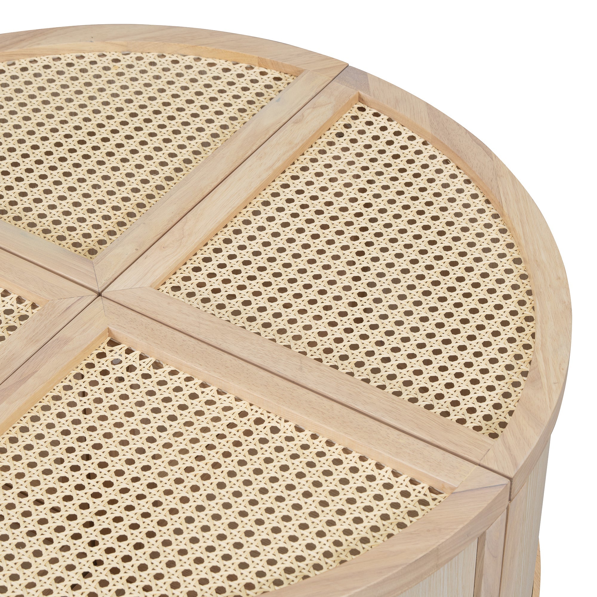 Round to Square Block Modular Coffee Table Light Natural Rattan with Storage 4 Piece