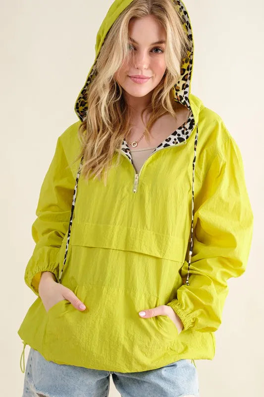 And The Why Leopard Print Hoodie Zipper Up Pocket Windbreaker