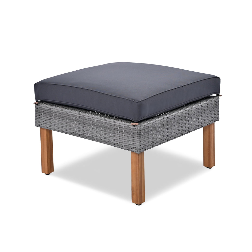 GO 9-Piece Patio Rattan Furniture Set, Outdoor Conversation Set With Acacia Wood Legs and Tabletop, PE Rattan Sectional Sofa Set with Coffee Table, Washable Cushion, Gray
