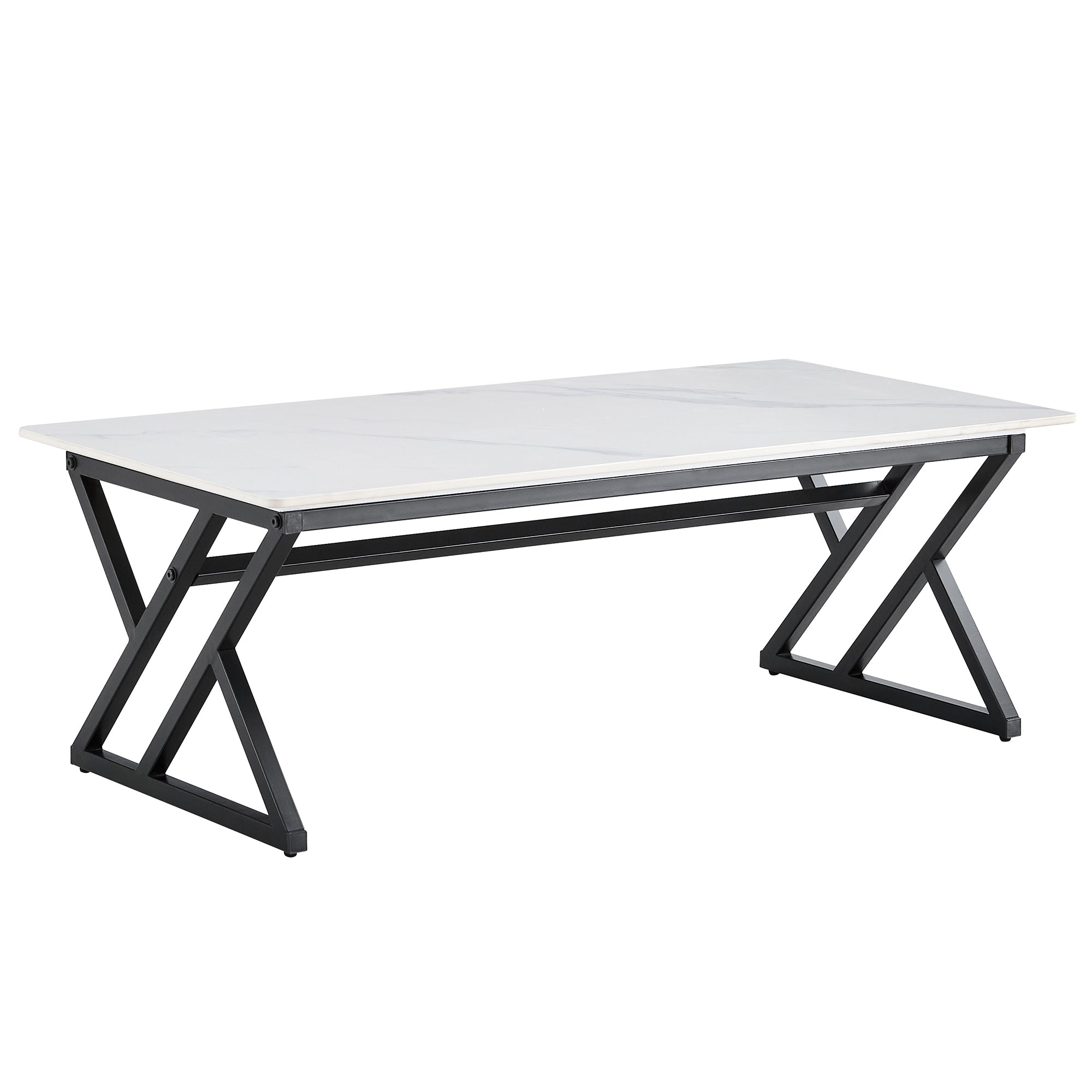 A coffee table made of rock slab material, with a smooth and natural surface that complements the modern design of the black metal legs, making it suitable for living rooms of all sizes.47*23.6