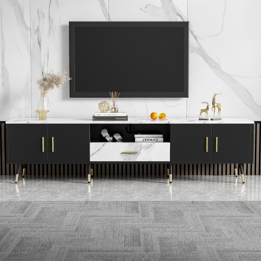 71'' Modern TV Stand with 2 Cabinets&  Open Compartments, Entertainment Center for TVs up to 80'', Television Console for Living Room, Bedroom, Home Theatre