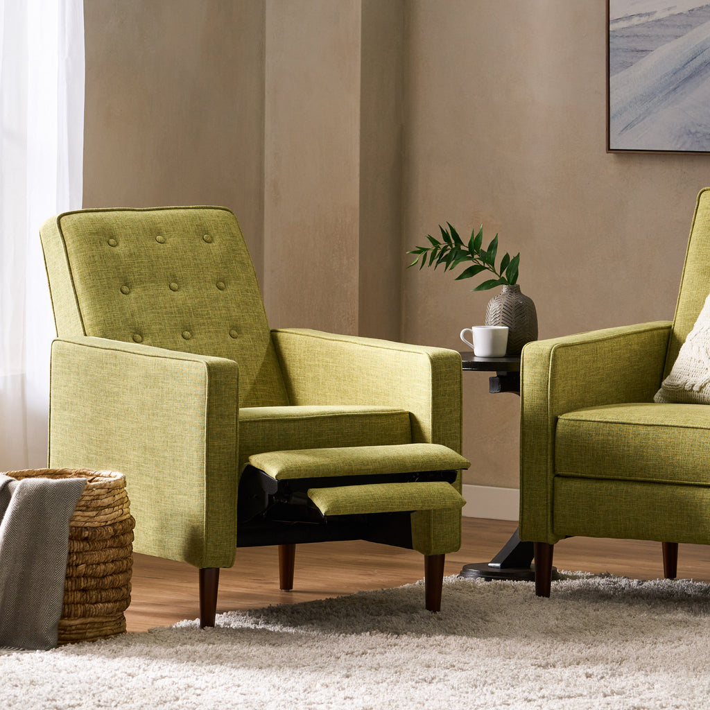 Macedonia Mid-Century Modern Button Tufted Fabric Recliner