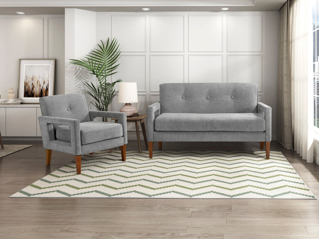 Modern Living Room Furniture Loveseat Gray Chenille Upholstery Pocket Coils Solid Wood Legs Furniture 1pc