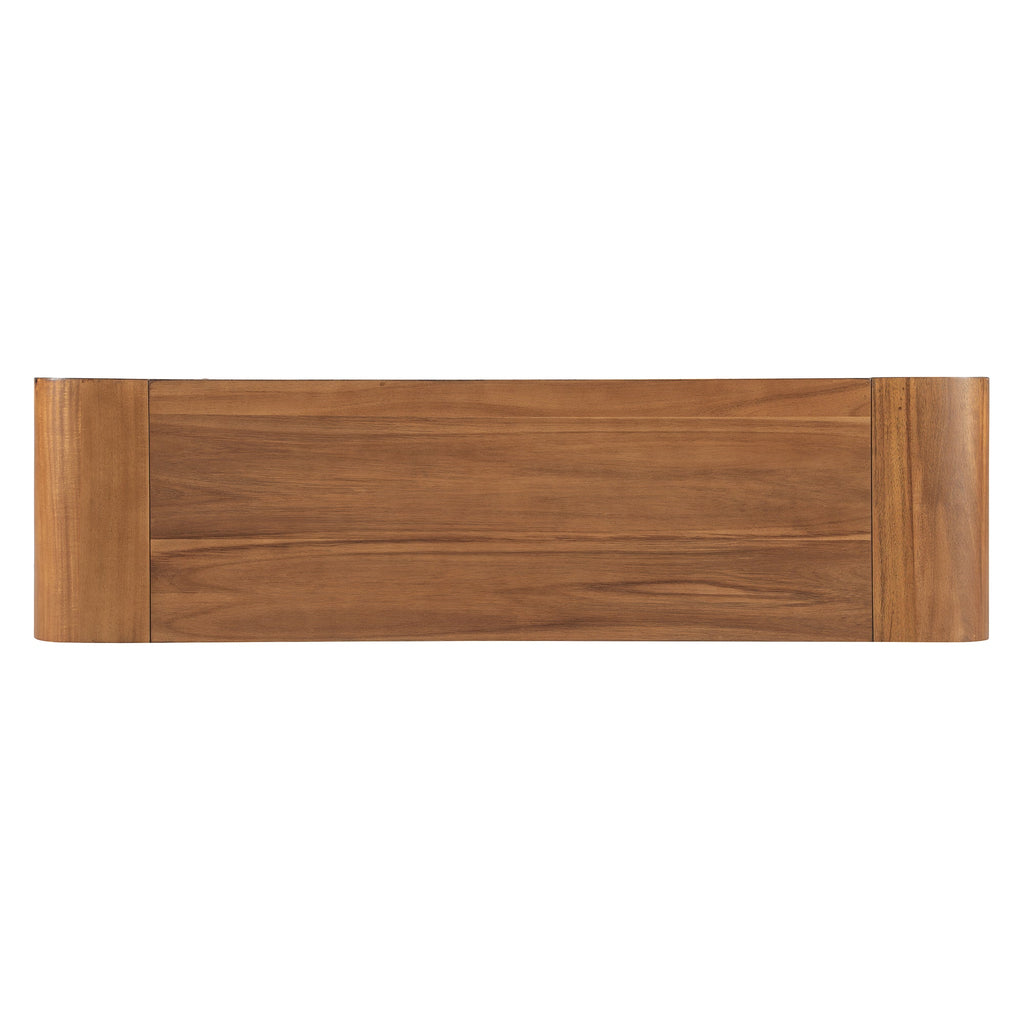 TREXM Rustic Console Table with Fluted Drawer Front, Entryway Table with Curved Corners & Thick Legs, Sturdy Sofa Table for Hallway & Living Room (Brown)