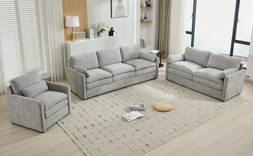 Cozy Upholstered Sofa Set Oversized Comfy Cloud Sofa Double Cushion Sofa Group Plush Cushion Sofa Couch for Living Room, Light Grey