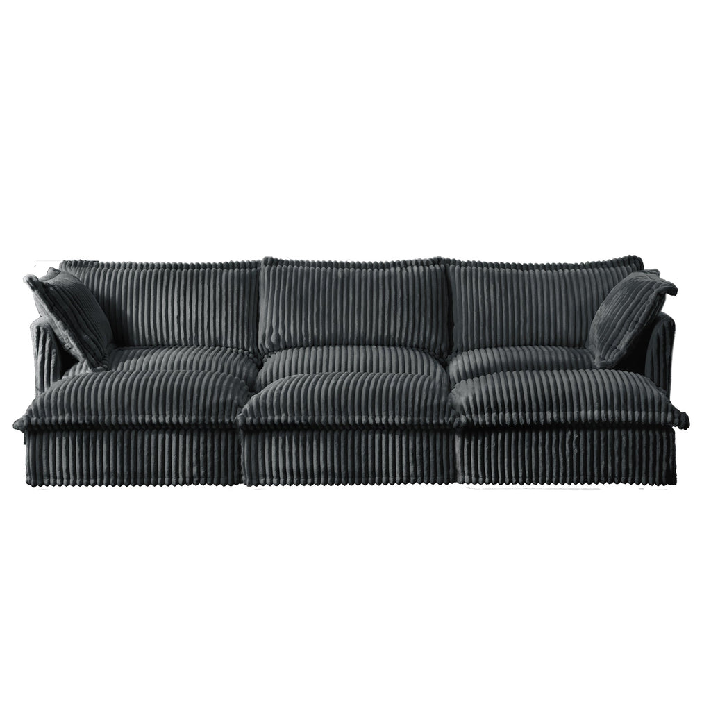 Living Room Sofa Slipcovered Sofa 3 Seater Sofa With 3 Ottomans, Oversized 3-Seat Sleeper Sofa Bed Home Theater Sofa, Corduroy, Gray