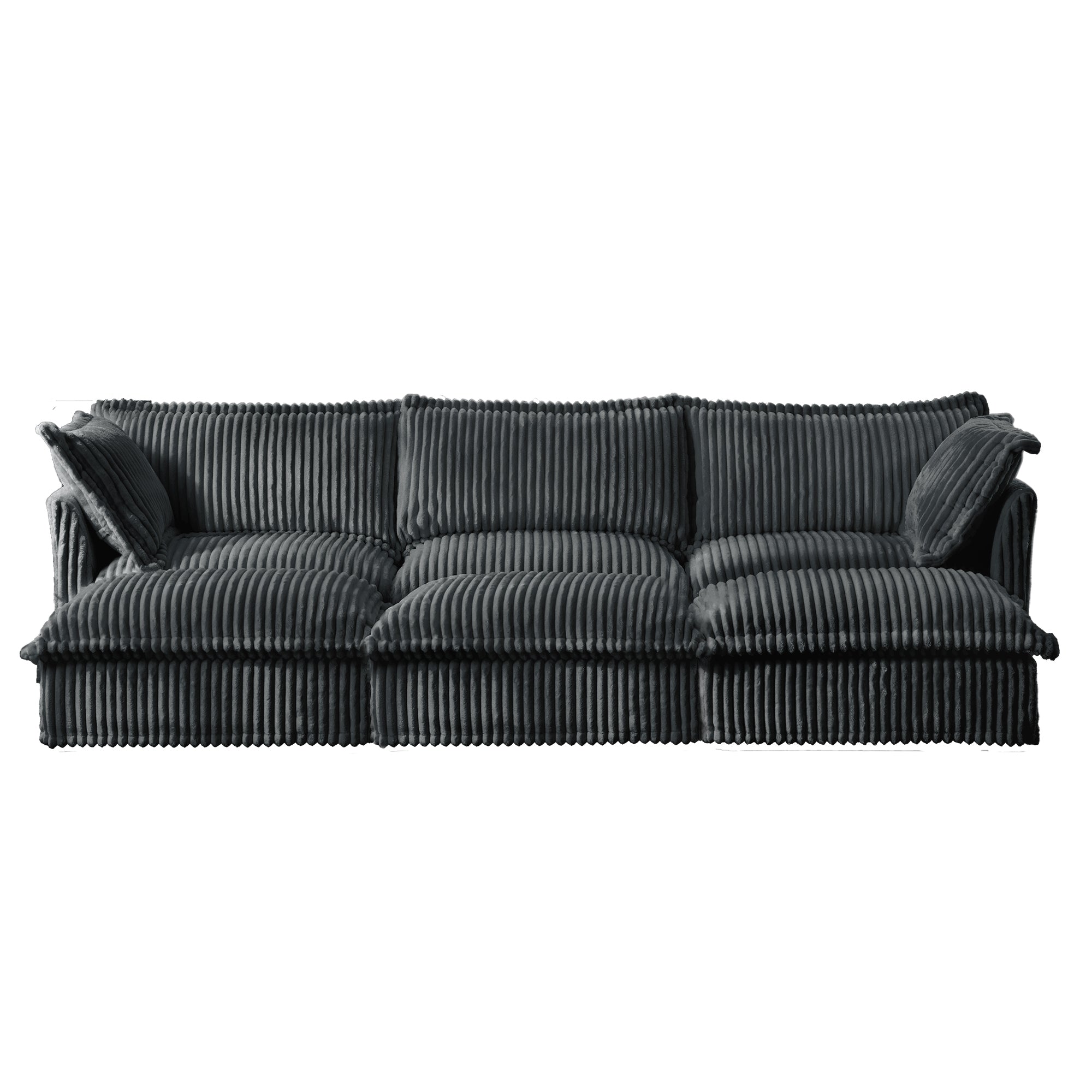 Living Room Sofa Slipcovered Sofa 3 Seater Sofa With 3 Ottomans, Oversized 3-Seat Sleeper Sofa Bed Home Theater Sofa, Corduroy, Gray