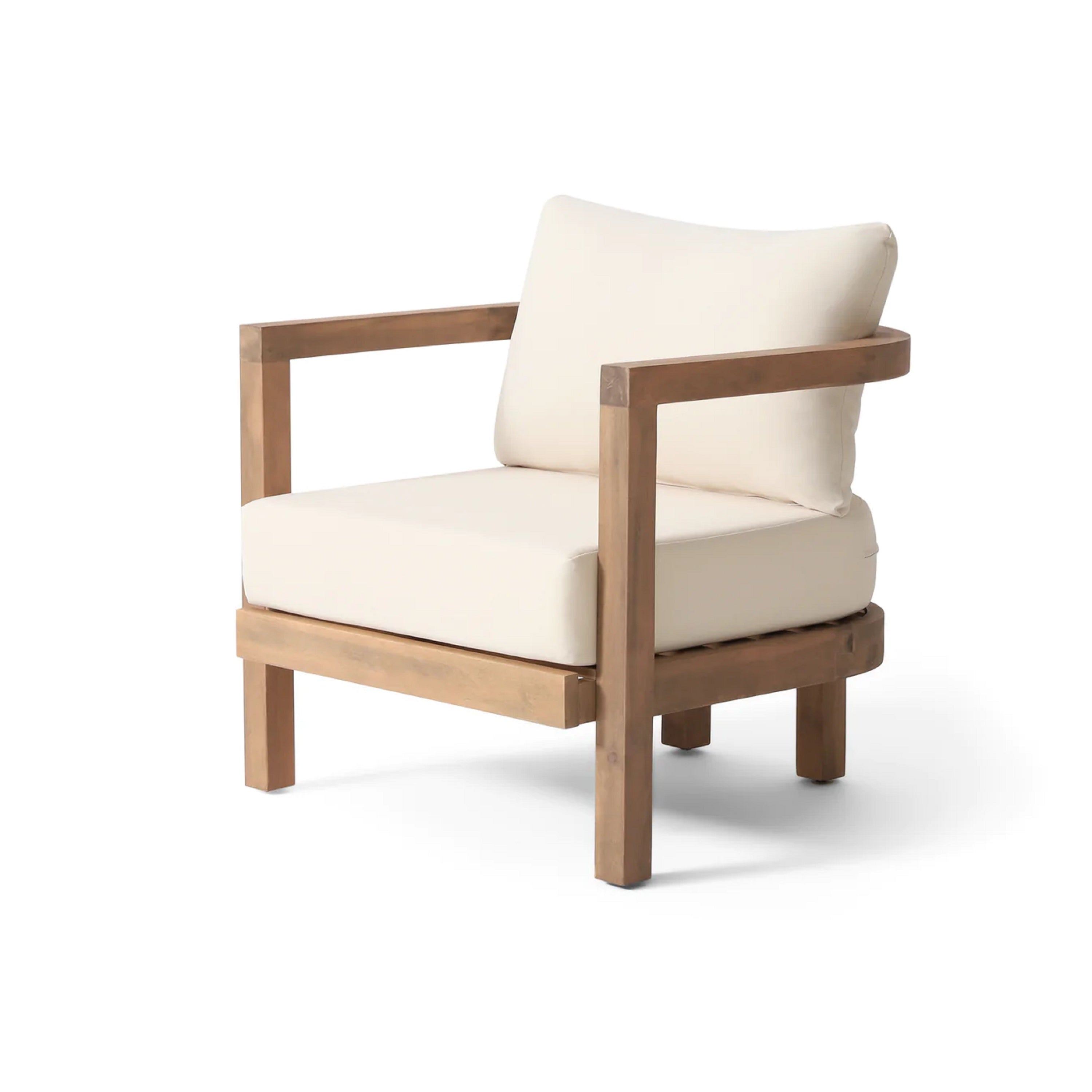 5-Pieces Acacia Wood Patio Furniture Set, Outdoor Furniture with Coffee Table, Patio Conversation Set Deep Seating with Soft Cushion, Porch Chairs for Garden, Backyard Porch Balcony, Brown wash, Beige