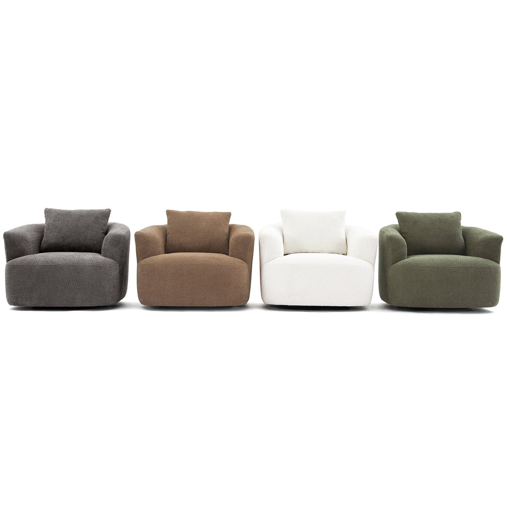 360° Swivel Barrel Sofa Chair with Throw Pillow, Chenille Upholstered Accent Chair, Beige, 38.2'