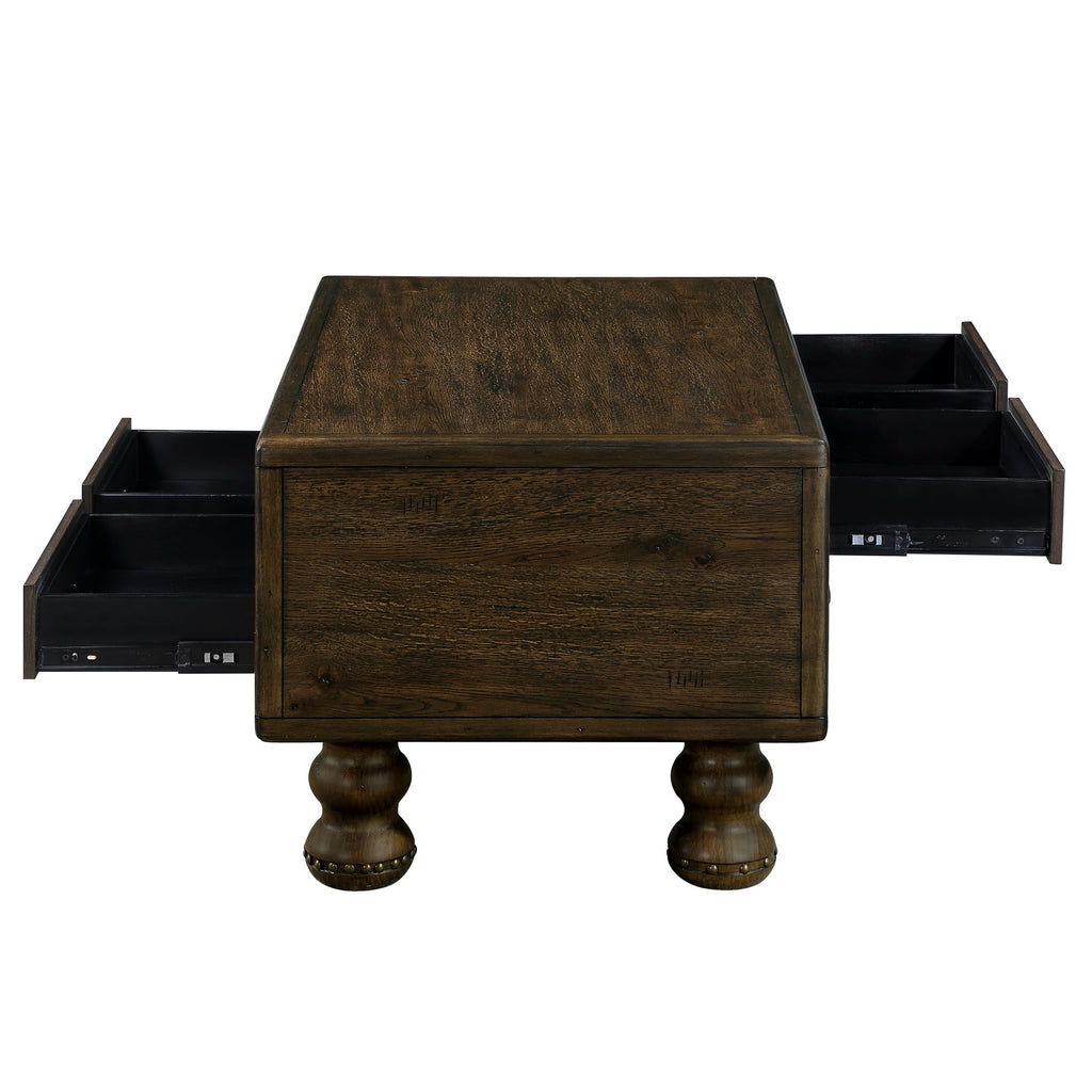 Rectangle Living Room Coffee Table Set,  3-Piece Solid Wood Living Room Table Set, 1 Coffee Table and 2 End Table, Wood Center Table Tea Table Set with Rivet Decoration Legs.Espresso