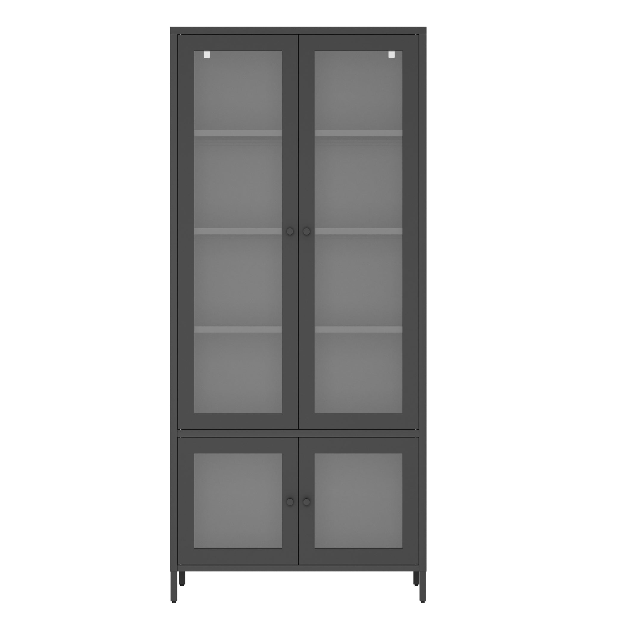 Large Metal Storage Cabinet Display Cabinet with 4 Glass Doors 5 Shelves Side Cabinet Bookcase Freestanding Cabinet for Bedroom Living Room Pantry Home Office - Black, Reinforced Tempered Glass