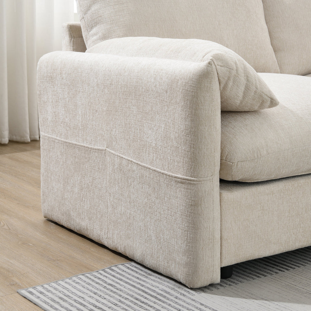 96.5'' Chenille Sectional Sofa with Storage Ottoman and Pockets,Adjustable Phone Holder,Wide Seat,4 Seat L Shaped Couch Set,Comfy Sofa with USB Charger for Living Room,Apartment,3 Colors