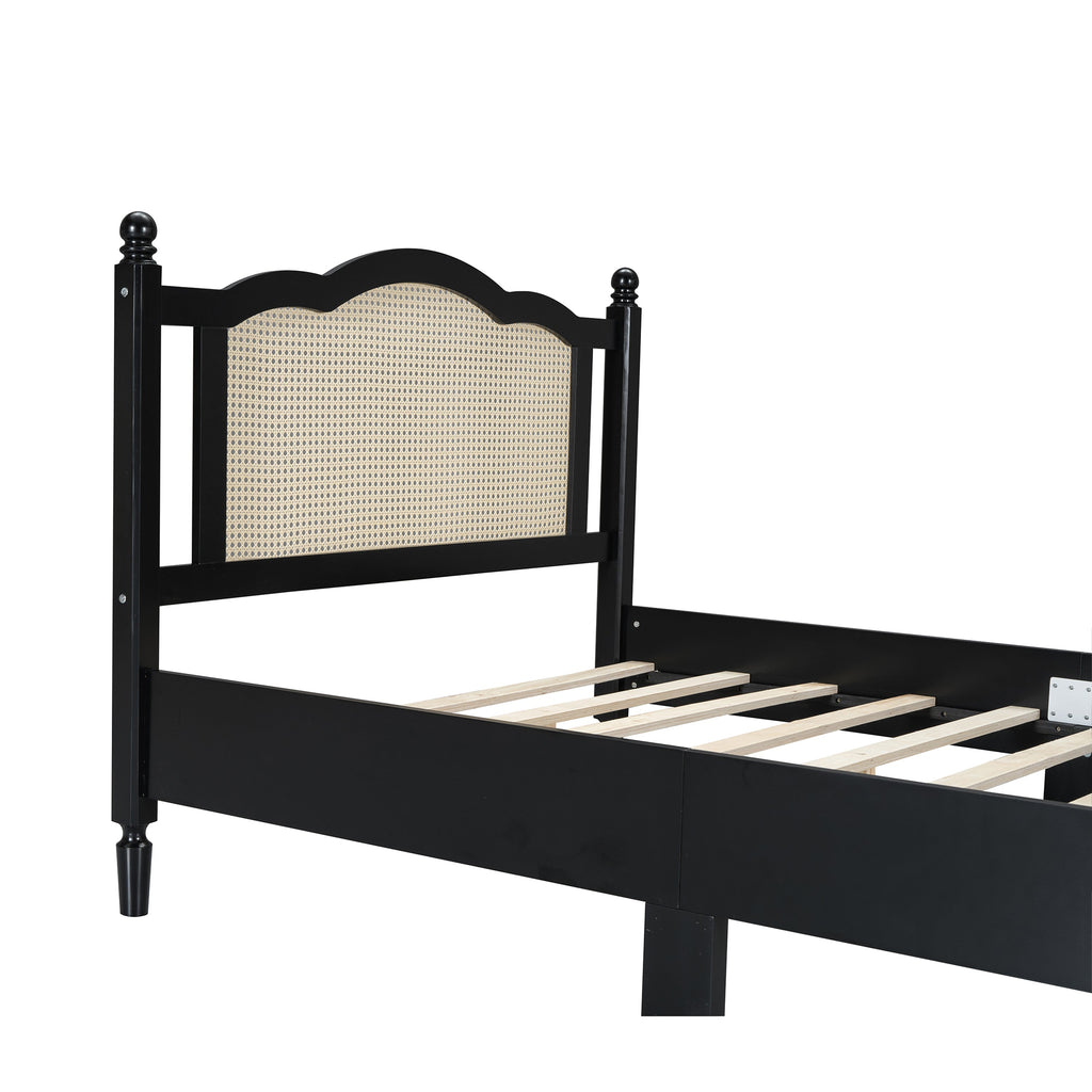 3 Pieces Bedroom Set with Full Size Wooden Bed Frame, 1 Vintage  Nightstand and 1 Makeup Vanity Set with Stool,Black