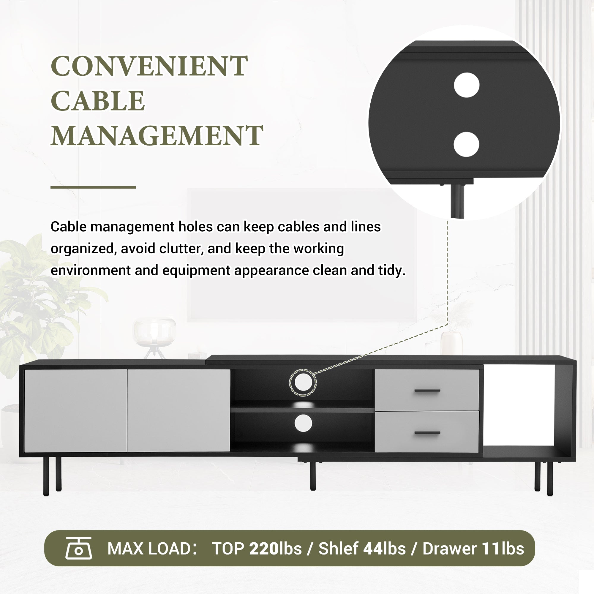 Modern TV Stand for 80'' TV with 2 Doors, Media Console Table, Entertainment Center with Large Storage Cabinet for Living Room, Bedroom