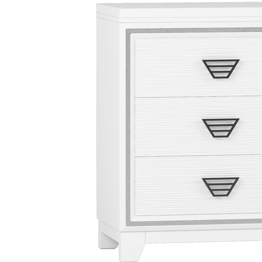 Elegant Dresser with Metal Handle and Sparkling Shiny Decoration, Storage Cabinet with 6 Drawers for Bedroom, Living Room, White