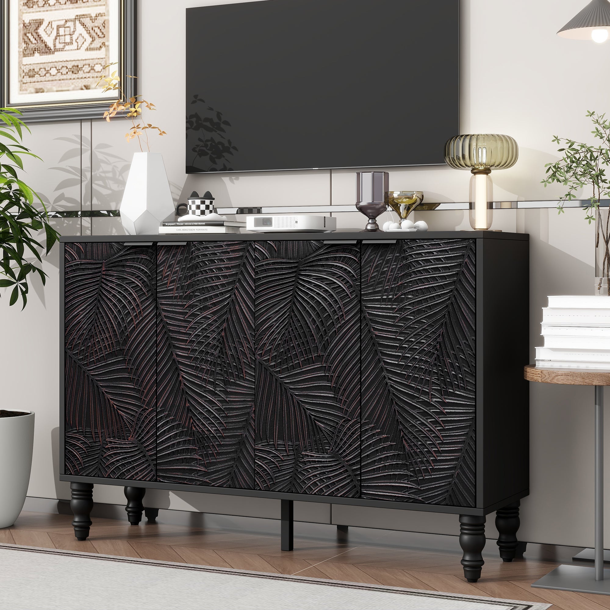 U-Can 47.2'' Modern TV Stand, Entertainment Center Media Console with 2 Spacious Storage Space, Solid Wood Legs and Anti-tip Device For Living room, Up to 43''