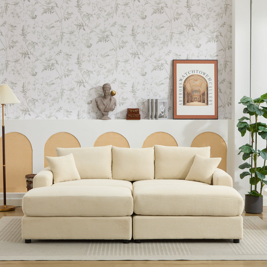 Modern Sectional Couch , 2 Pieces Corduroy Couch Cushion Covers , Soft Stretch Sofa Slipcovers with 2pcs Pillows