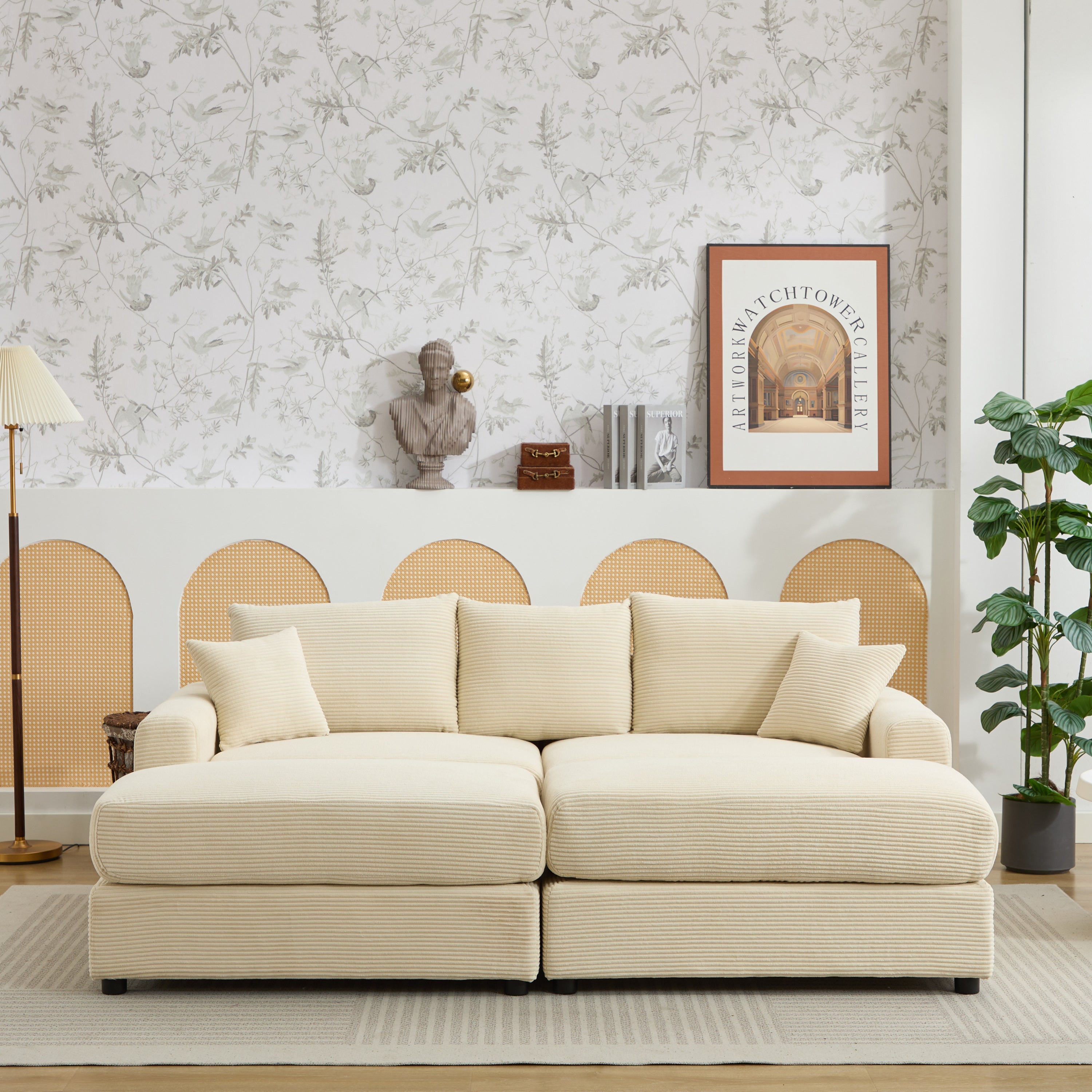 Modern Sectional Couch , 2 Pieces Corduroy Couch Cushion Covers , Soft Stretch Sofa Slipcovers with 2pcs Pillows