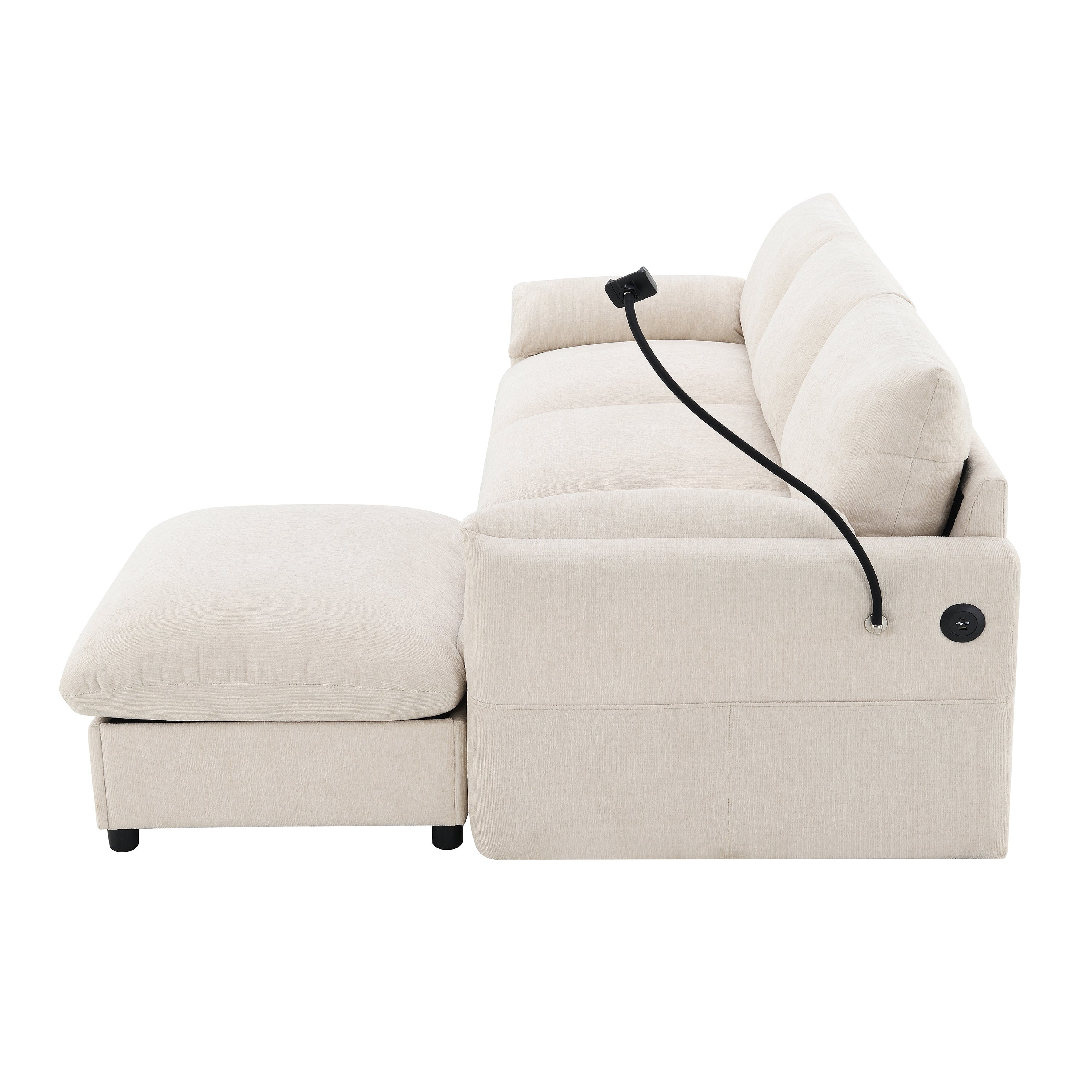 96.5'' Chenille Sectional Sofa with Storage Ottoman and Pockets,Adjustable Phone Holder,Wide Seat,4 Seat L Shaped Couch Set,Comfy Sofa with USB Charger for Living Room,Apartment,3 Colors