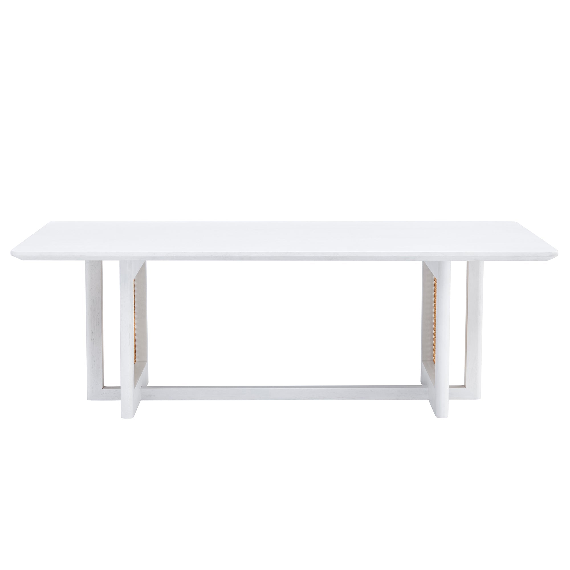 Chinese style white solid wood and imitation rattan coffee table, rectangular solid wood coffee low table, small living room coffee table
