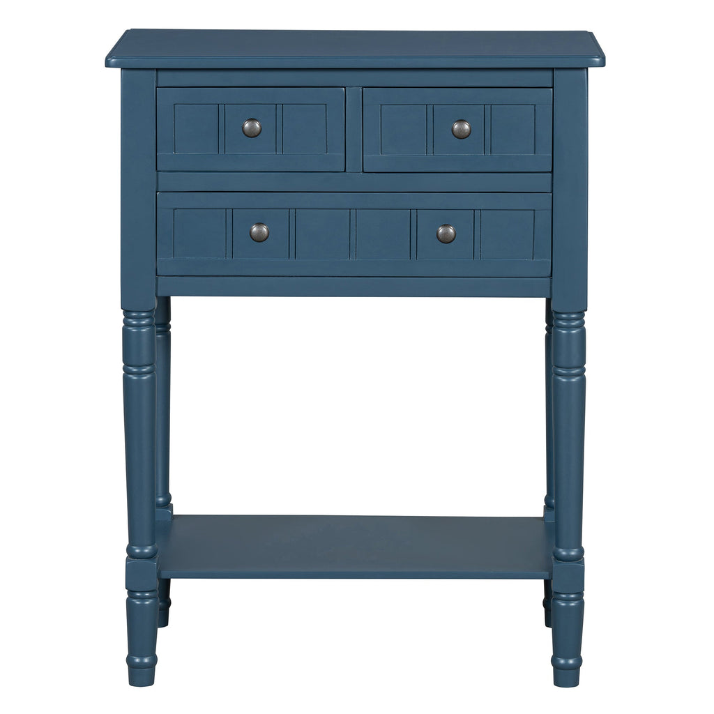 TREXM Narrow Console Table, Slim Sofa Table with Three Storage Drawers and Bottom Shelf (Navy)