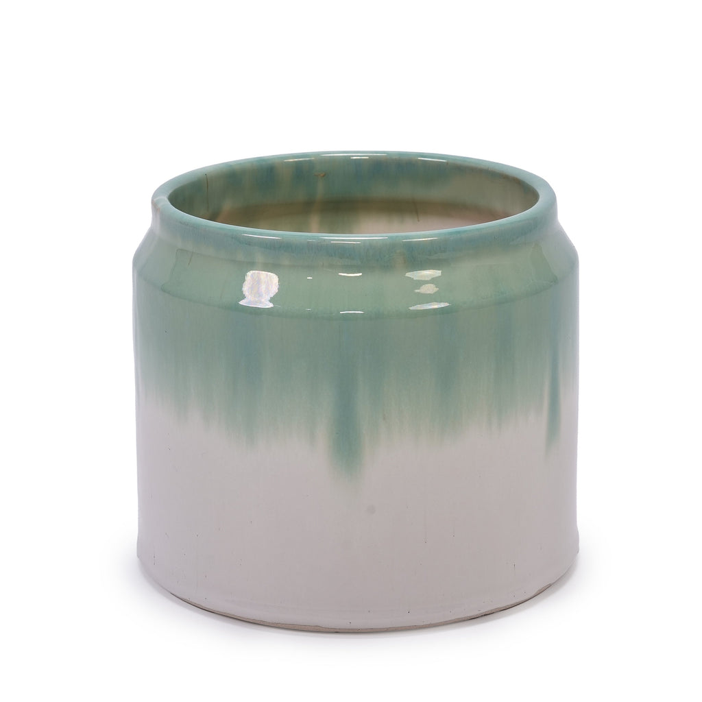 Set of 2 Gradient Ceramic Flowerpot, Modern Planter for Patio, Garden, Windowsill - White Green