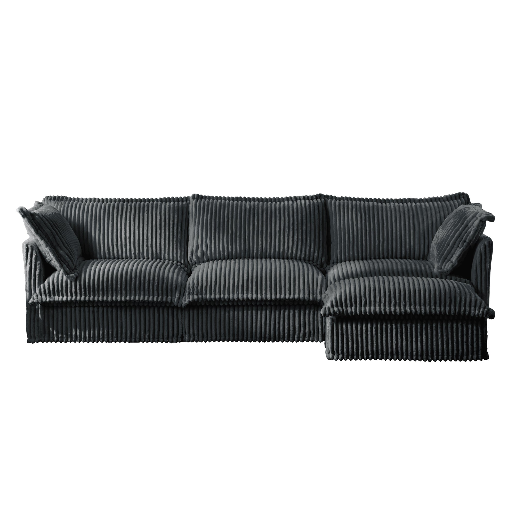L-Shaped Slipcovered Sectional Sofa Couch, Comfy Deep Seat Cloud Couch with Convertible Ottoman & 2 Big Pillows, Modern Oversized 3 Seater Slipcovered Sofa Set for Living Room Office,Gray Corduroy