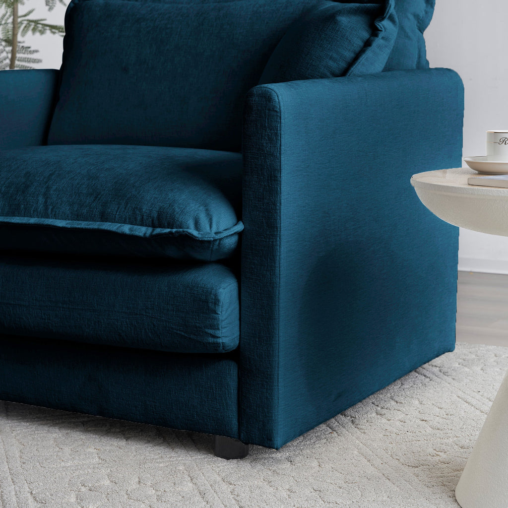 Comfortable Deep Seat Reversible Modular 6 Seater Sectional Super Soft Sofa U Shaped Sectional Couch with 3 Ottomans, 3 Toss Pillows and 2 Arm Pillows , Blue Chenille