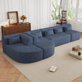 144' Upholstered Sofa Free-combined Sofa Couch with Two Chaise Lounge and Five Back Pillows for Living Room, Blue
