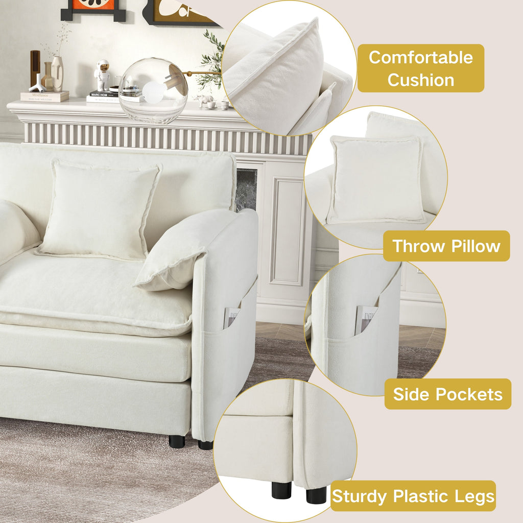 Modular Sectional Sofa, Oversized Deep Seat L Shaped Couch Set for Living Room, 3-Seater Comfy Cloud Couches with Movable Ottoman, DIY Combination, Chenille,Beige