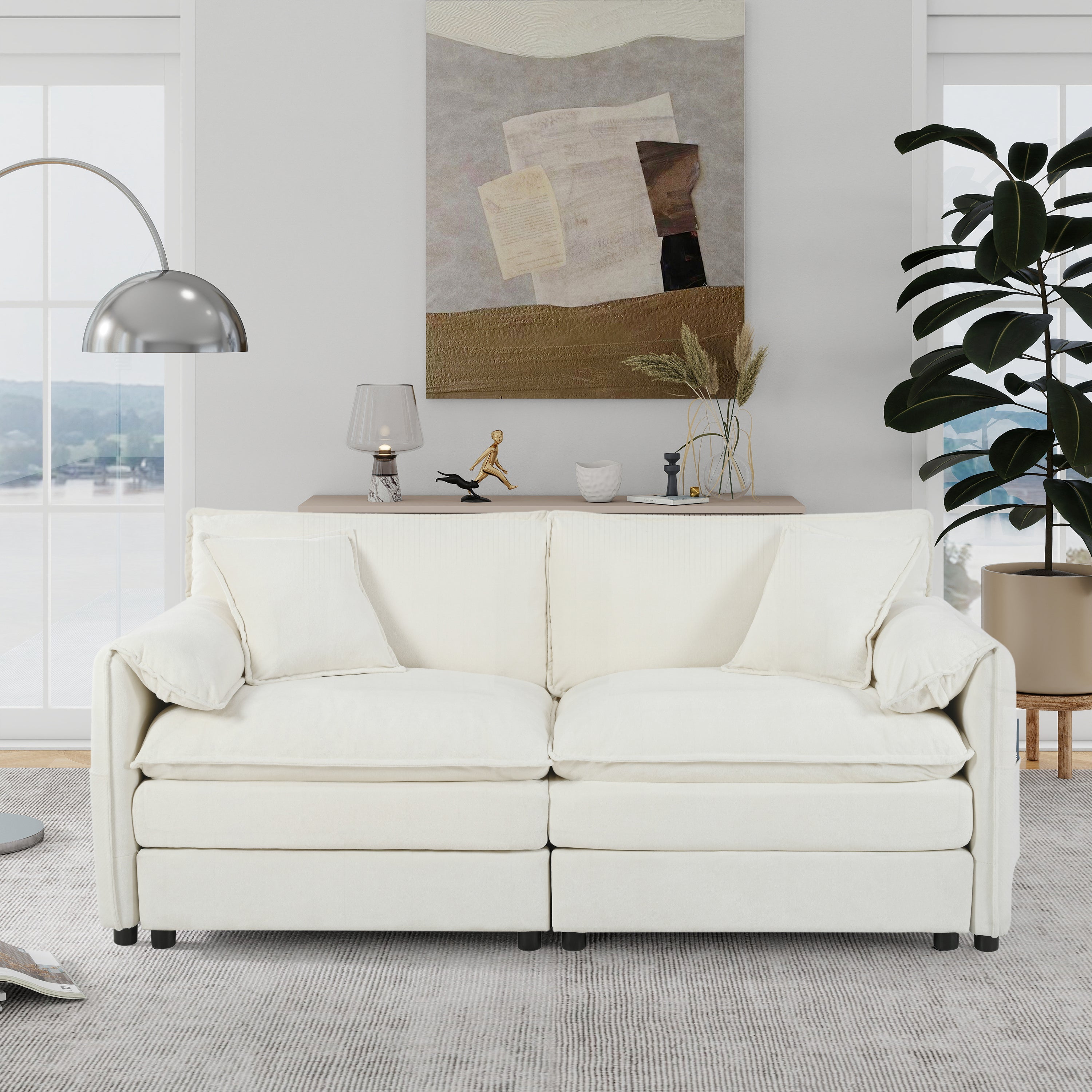 Oversized Chenille Loveseat Sofa, Oversized 2-Seater Small Cloud Couch, Modern Comfy Deep Seat Love Seat for Living Room Bedroom Office Apartment,DIY Combination,Beige