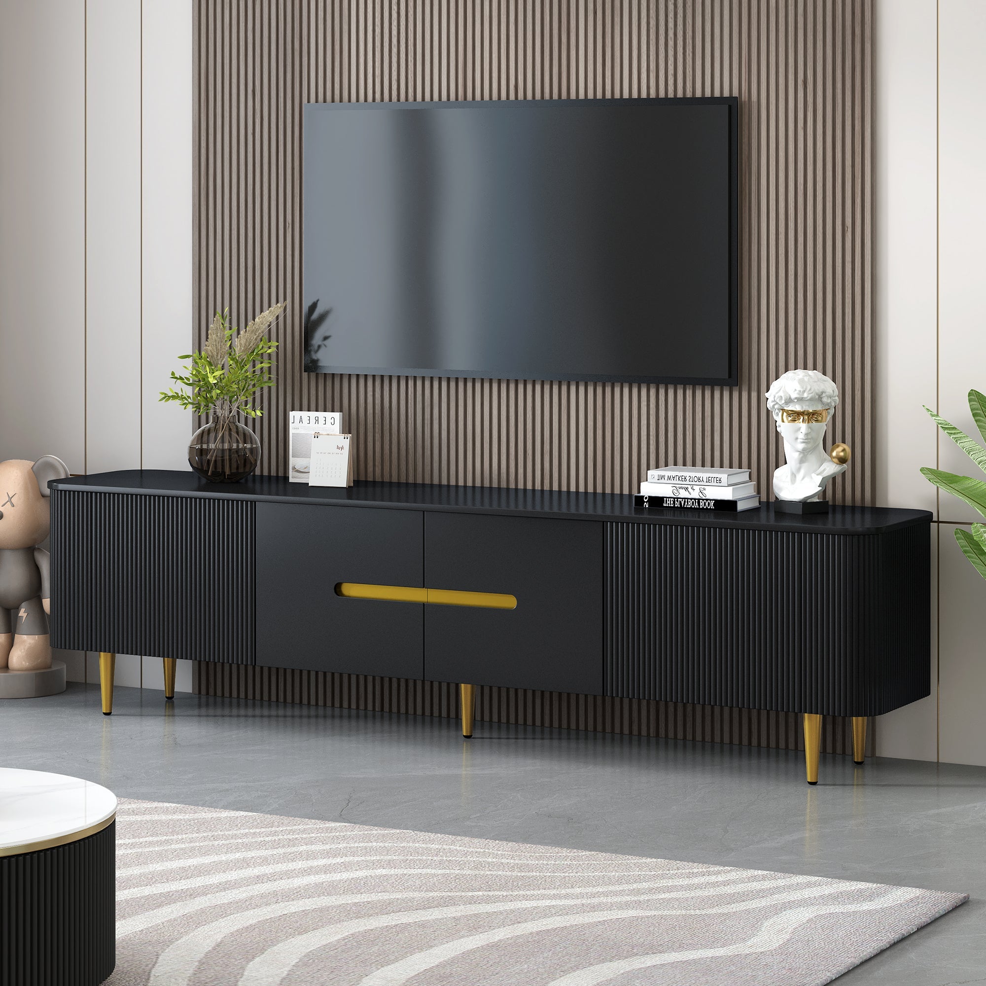 U-Can 78.7''Minimalist TV Stand for TVs up to 85 Inches, Modern Entertainment Center Media Console with 4 Spacious Cabinets for Living room(OLD SKU: SJ000125AAB)