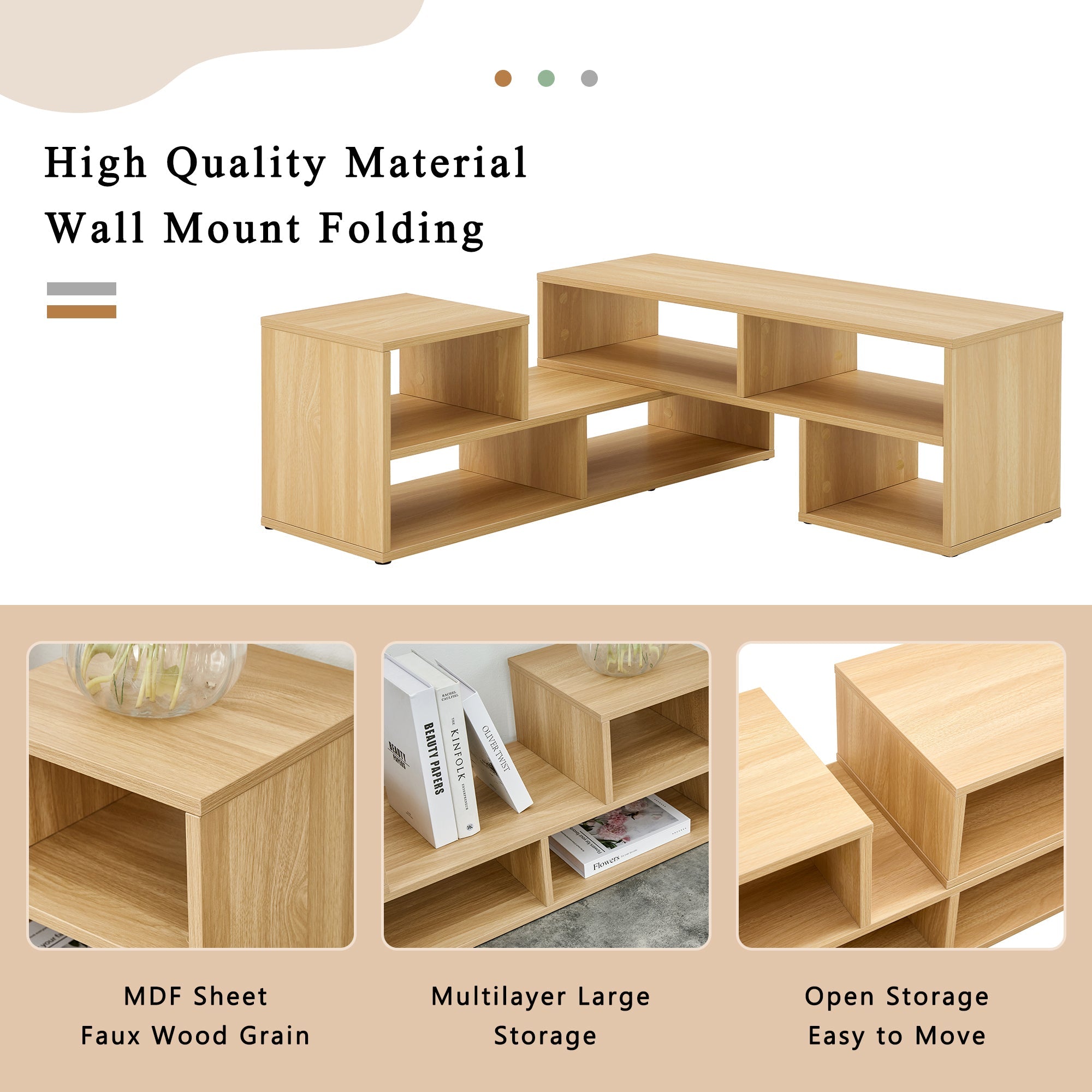 2-Piece Cube TV Stand and L-Shaped Entertainment Center with Open Storage and 2 Shelves – Burly Wood MDF