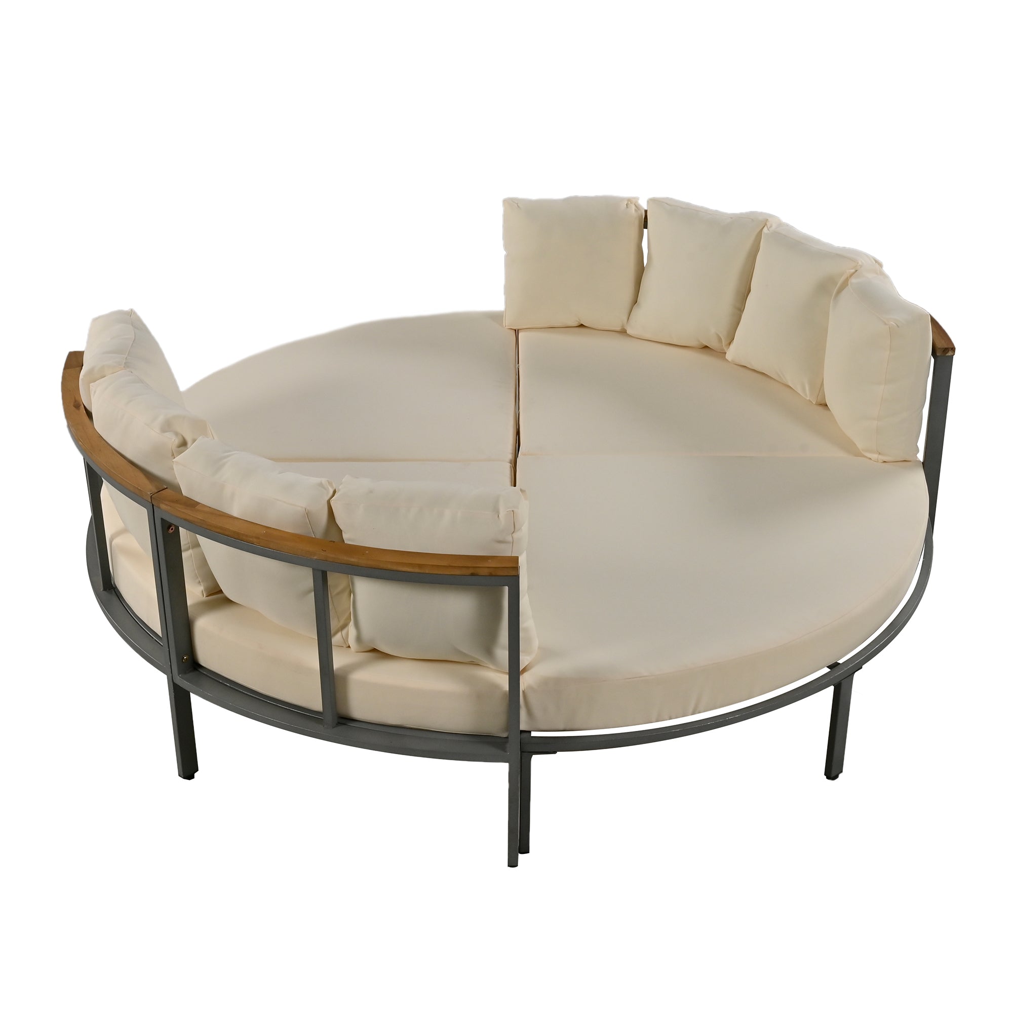 U-style Patio Furniture Set, 4 Piece Round Outdoor Conversation Set All Weather Metal Sectional Sofa with Cushions