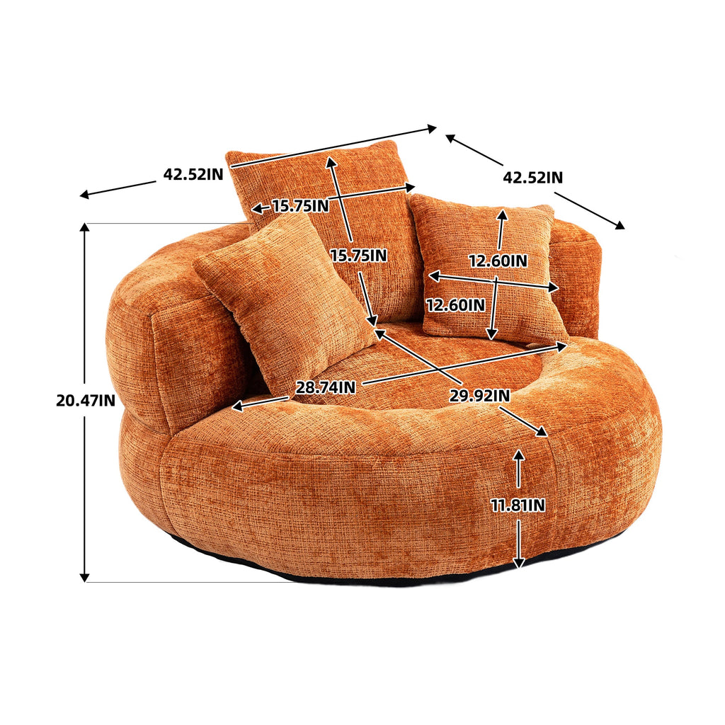 Lazy Sofa Durable Comfort Lounger High Back Bean Bag Chair for Adults and Kids, Indoor & Outdoor, Orange Chenille