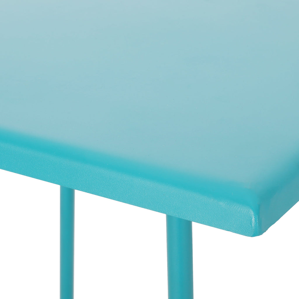 18' Outdoor Steel Side Table with X-Shape Bottom Crossing Legs, Teal