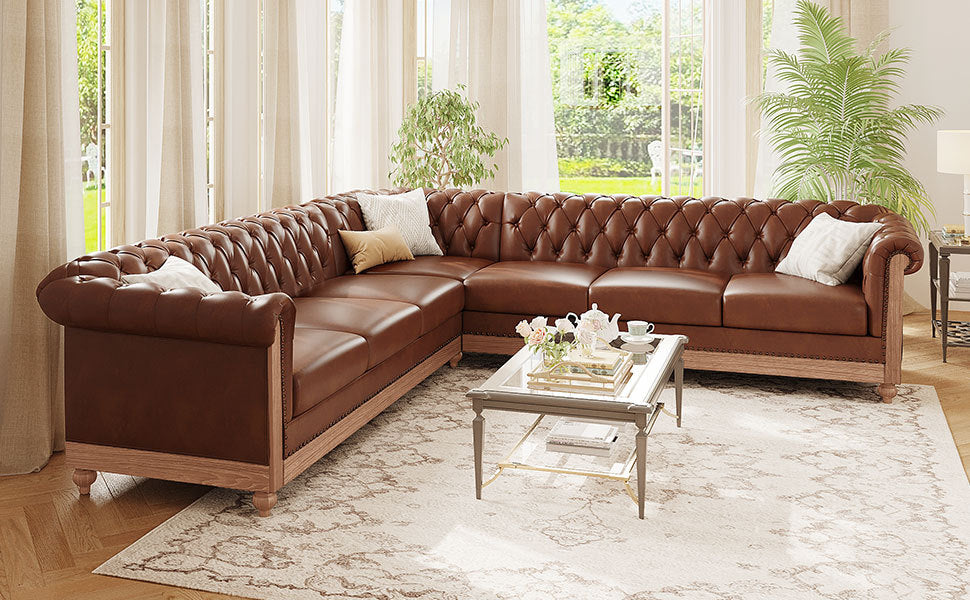 Mirod Comfy Large Sectional Sofa with Wooden Legs, Retro Style for Living Room