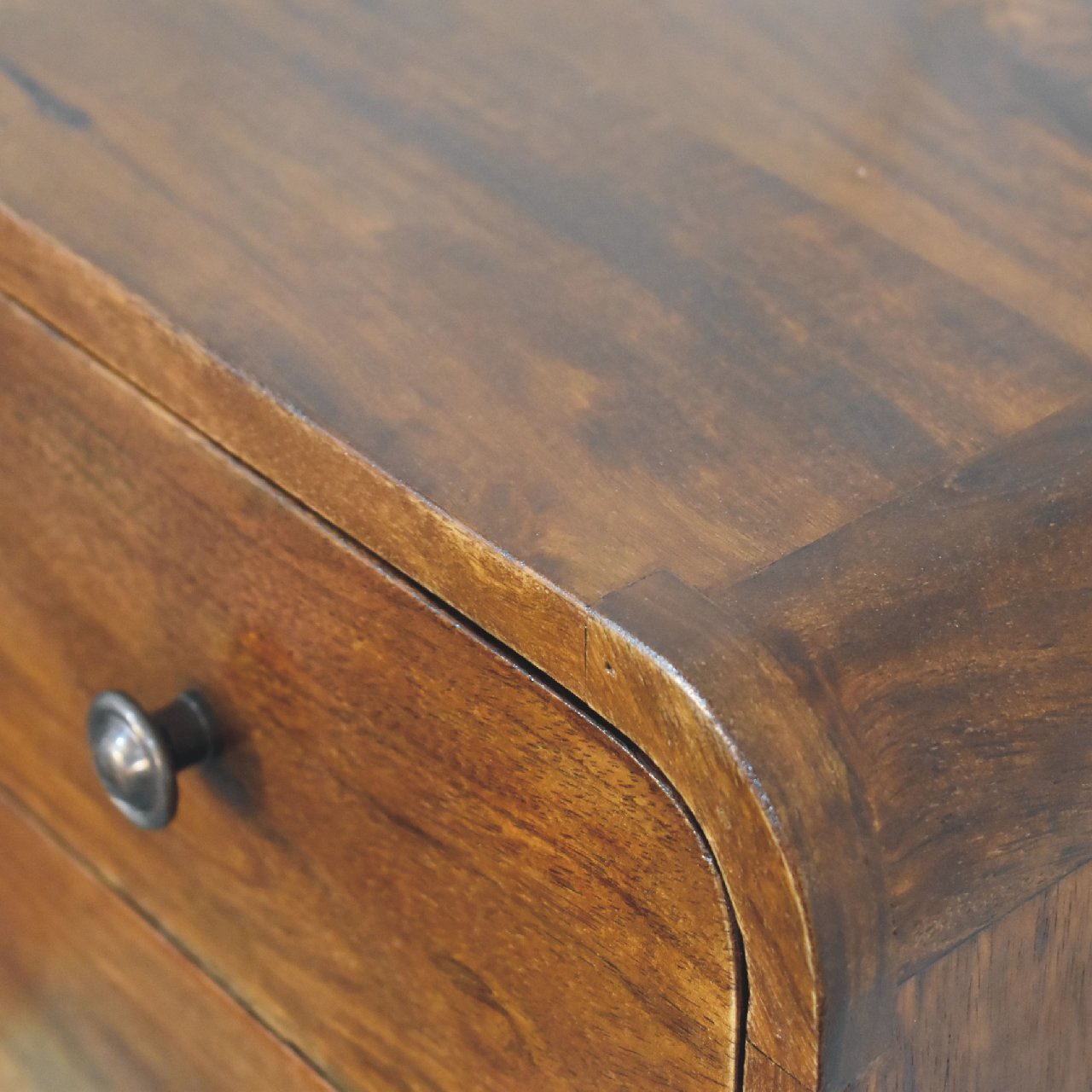 Solid Wood Floating Mini Chestnut nightstand, 2-Drawers, Shiny Knobs