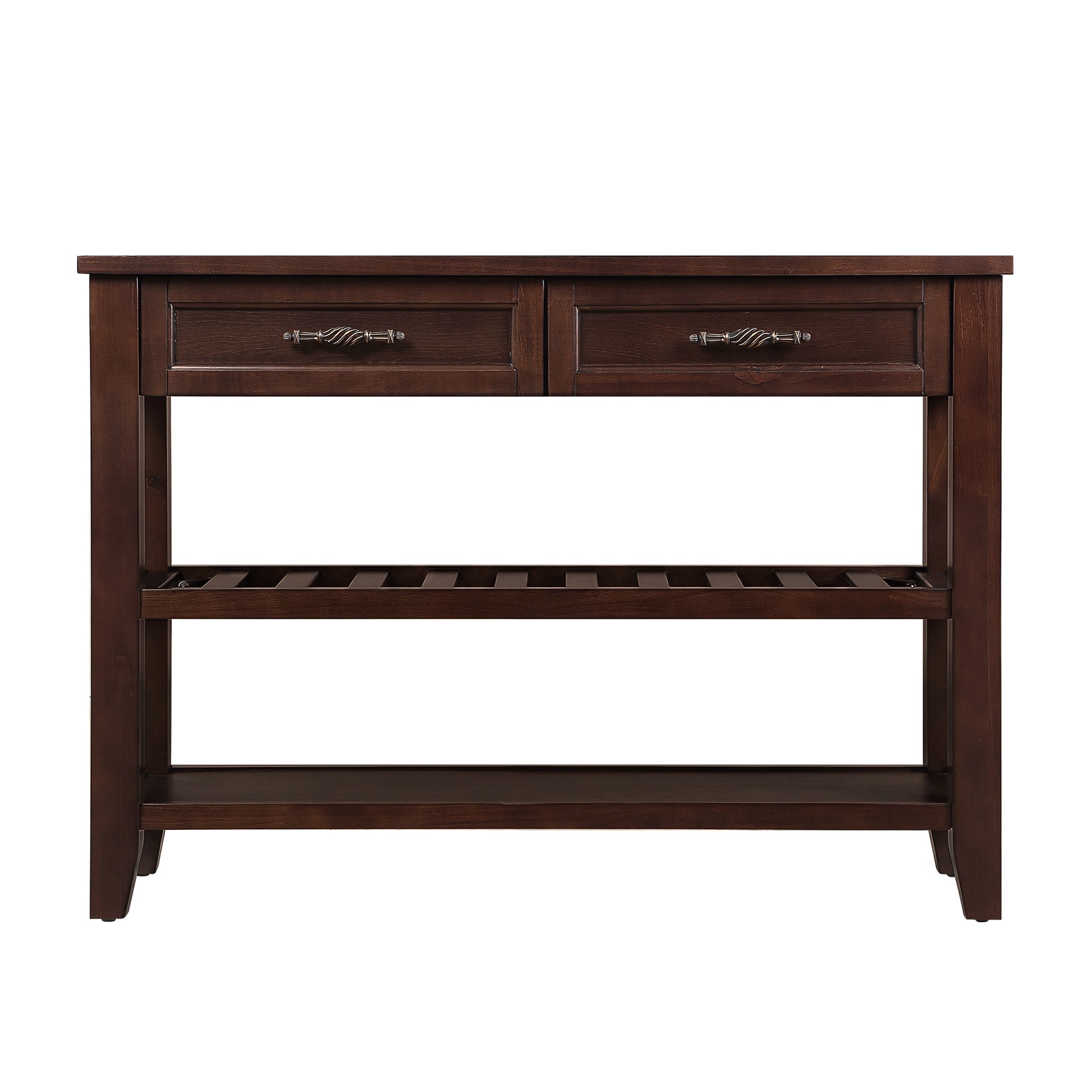 Console Sofa Table with 2 Storage Drawers and 2 Tiers Shelves, Mid-Century Style 42'' Solid Wood Buffet Sideboard for Living Room Furniture Kitchen Dining Room Entryway Hallway, Espresso