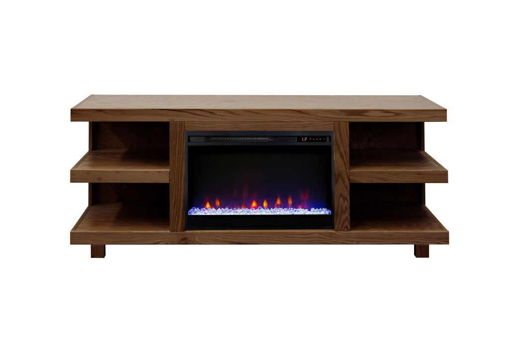 Laurel Canyon 65 inch Fireplace TV Stand for TVs up to 75 inches, Minimal Assembly, Oak Bourbon Finish