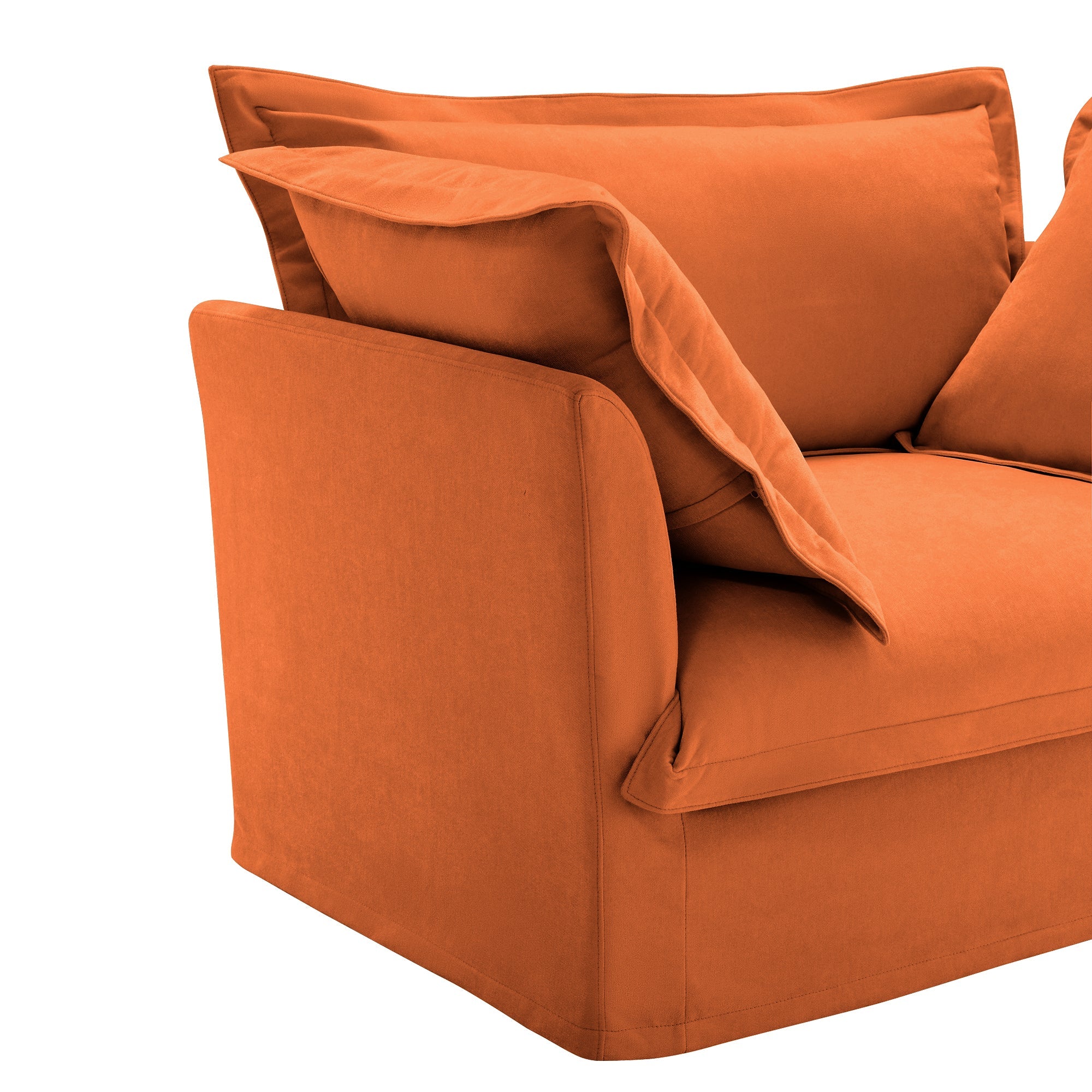 Slipcovered Sofa Couch, Modern 3 Seater Sofa with Suppleness Armrests, Chenille Fleece Deep Seat Sofa with Soft Multiple Big Pillows, Comfy Couch for Living Room, Apartment,Chenille Fabric, Orange
